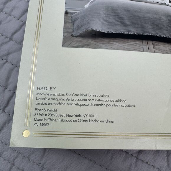 Piper & Wright KING Hadley Silver Ruffled Quilt Coverlet - Picture 3 of 7